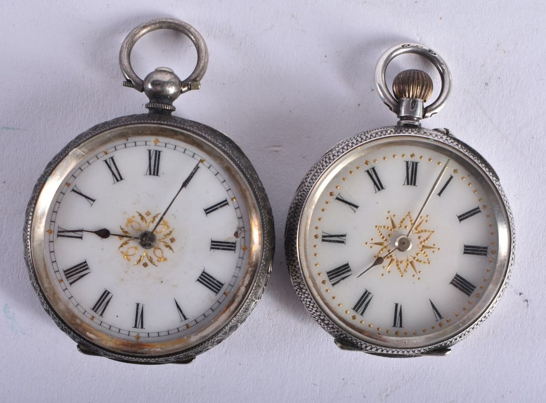 Two Womens Silver Vintage Fob Watches.? Stamped 935.?Movement - Hand/Key-Wind Not Working.. Gilded E (1 of 2)