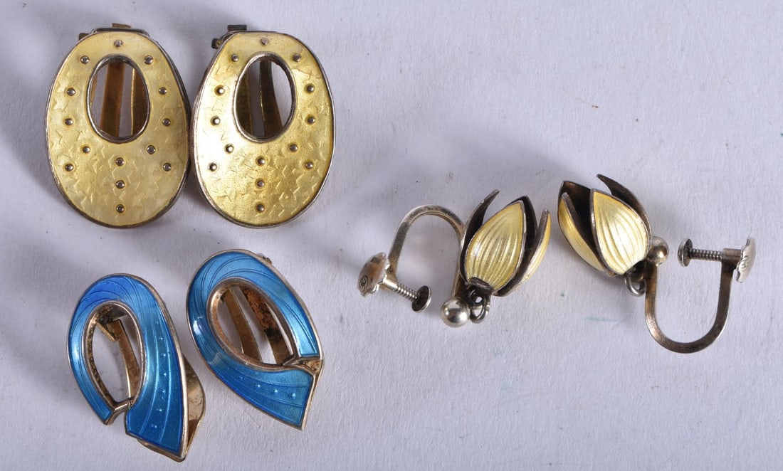 Three Pairs of Scandinavian Silver and Enamel Earrings.  Stamped 925.  Largest 2cm x 1.5cm.  Total w (1 of 4)