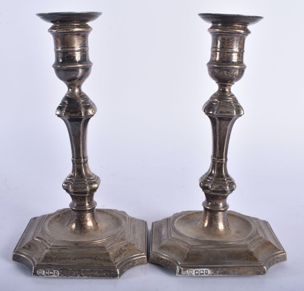 A Pair of Victorian Silver Candlesticks with weighted bases by Hawksworth, Eyre & Co Ltd.  Hallmarke (1 of 5)