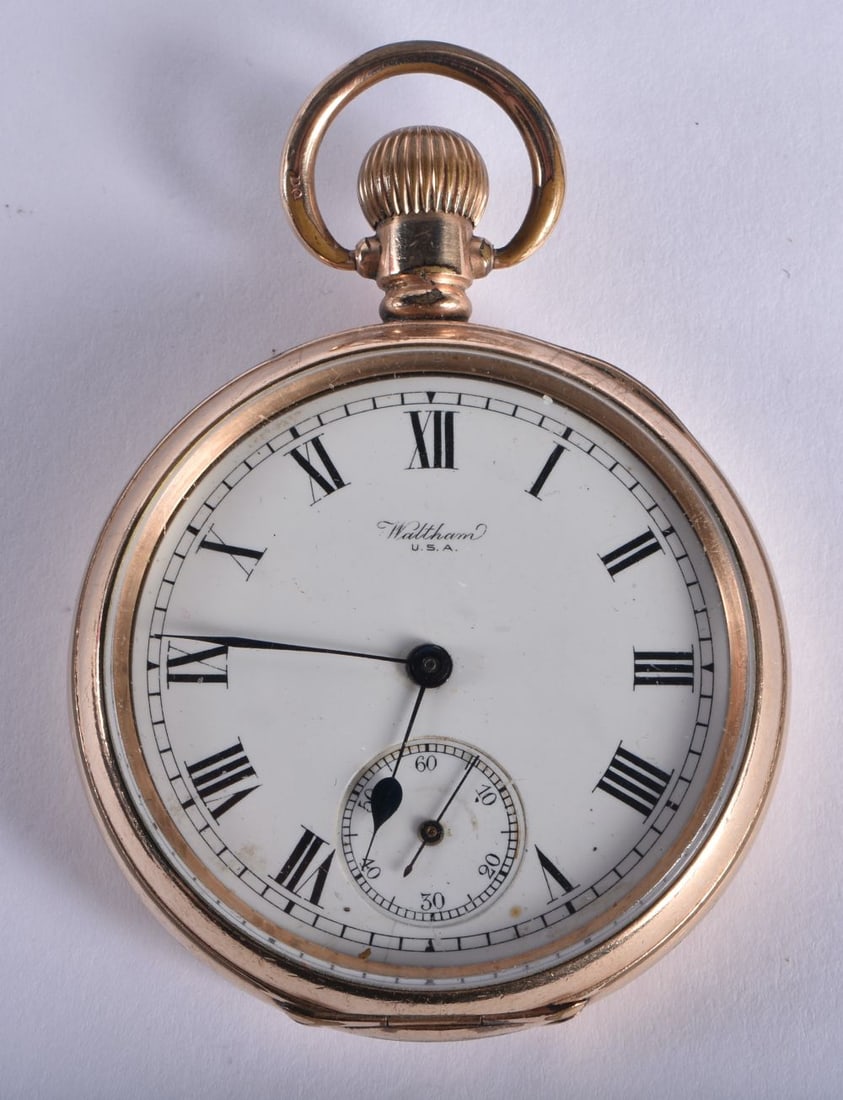 Waltham Vintage Open Face Rolled Gold Pocket Watch Movement - Hand-wind WORKING - Tested For Time In (1 of 4)