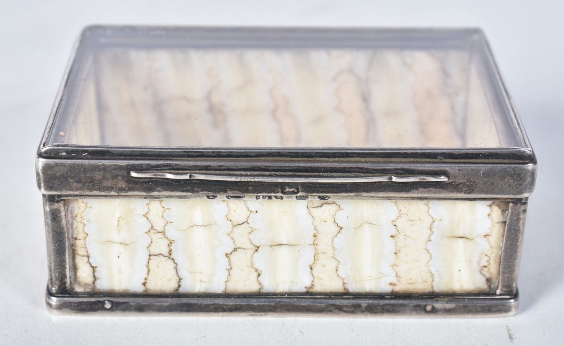 A Rare Mammouth Tooth Snuff Box with Silver Mounts by Edward Smith of Birmingham. Hallmarked Birmin: A Rare Mammouth Tooth Snuff Box with Silver Mounts by Edward Smith of Birmingham. Hallmarked Birmingham 1897. 2.6cm x 6.9cm x 4.8cm, weight 75.7g