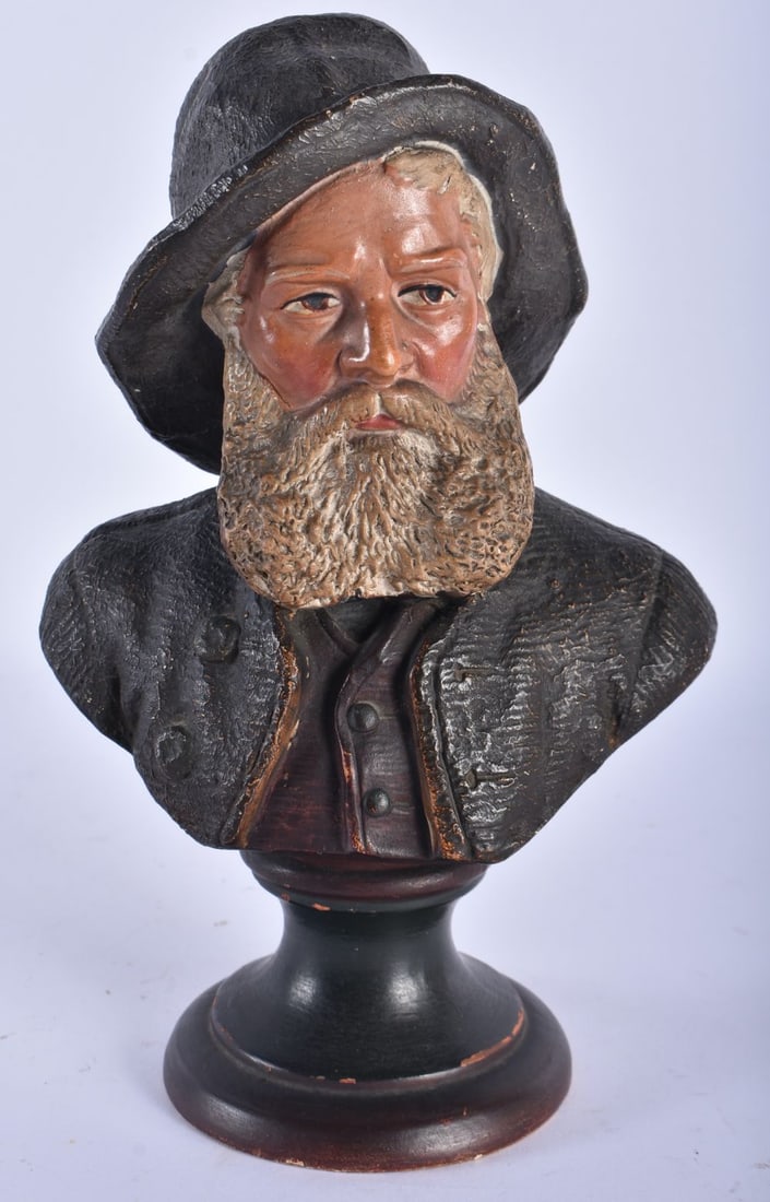 AN EARLY 20TH CENTURY AUSTRIAN COLD PAINTED TERRACOTTA BUST OF A FISHERMAN modelled upon a pedestal. (1 of 5)
