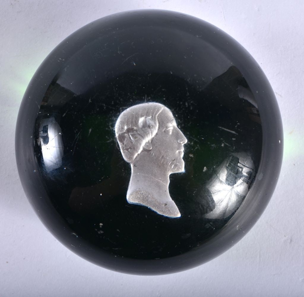 AN ANTIQUE SULPHIDE PAPERWEIGHT. 7.5cm wide. (1 of 3)