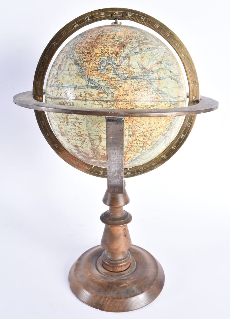 AN ANTIQUE GLOBE TERRESTRE J FOREST GLOBE. 36 cm x 20 cm. (1 of 5)