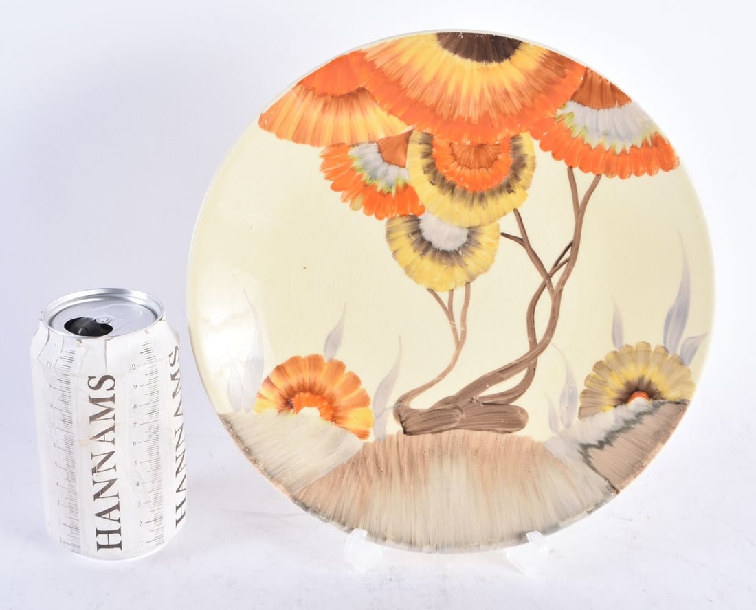 A LARGE ART DECO CLARICE CLIFF RHODANTHE PLATE. 23 cm diameter. (1 of 4)