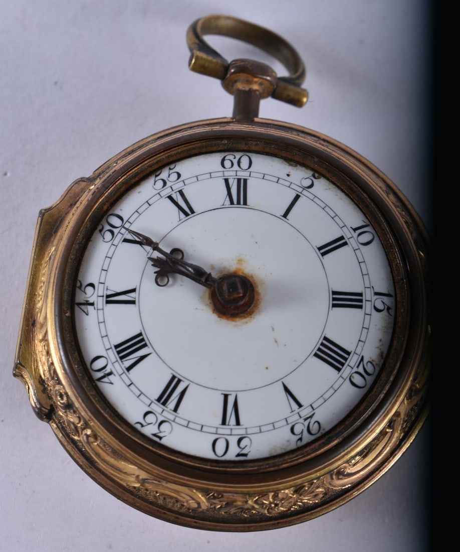 A Georgian Silver Gilt Pair Cased Pocket Watch by John Wilson of London. 4.7 cm diameter, weight 80. (1 of 4)