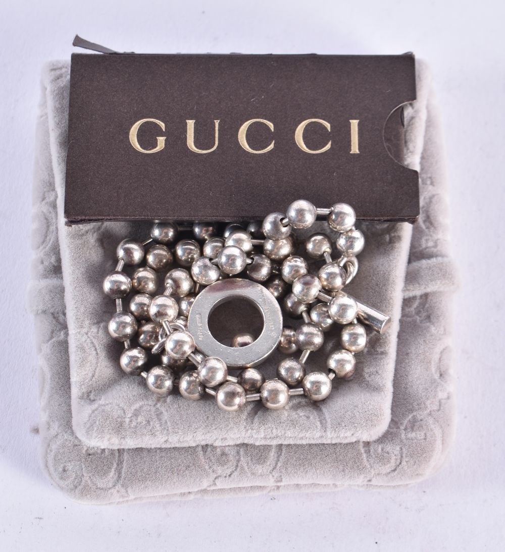 A silver ball link necklace by Gucci. 27 grams. 42cm long.: A silver ball link necklace by Gucci. 27 grams. 42cm long.