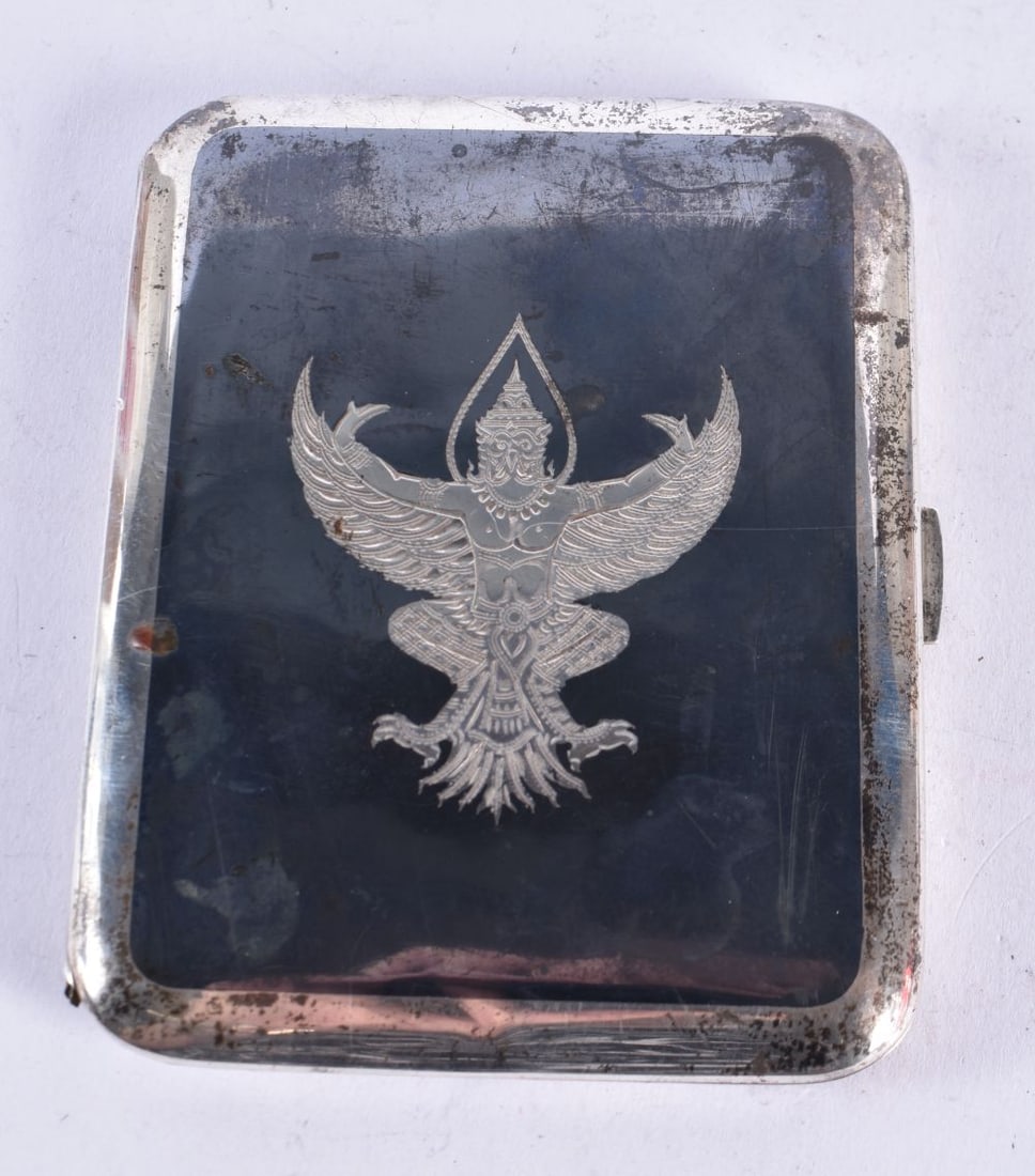 Siam Silver Niello Cigarette Case. 115.4 grams. 10 cm x 7.75 cm. (1 of 4)