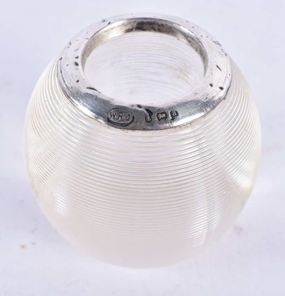 AN EDWARDIAN SILVER AND GLASS MATCH STRIKER. Birmingham 1900. 105.6 grams. 4.5cm wide. (1 of 3)