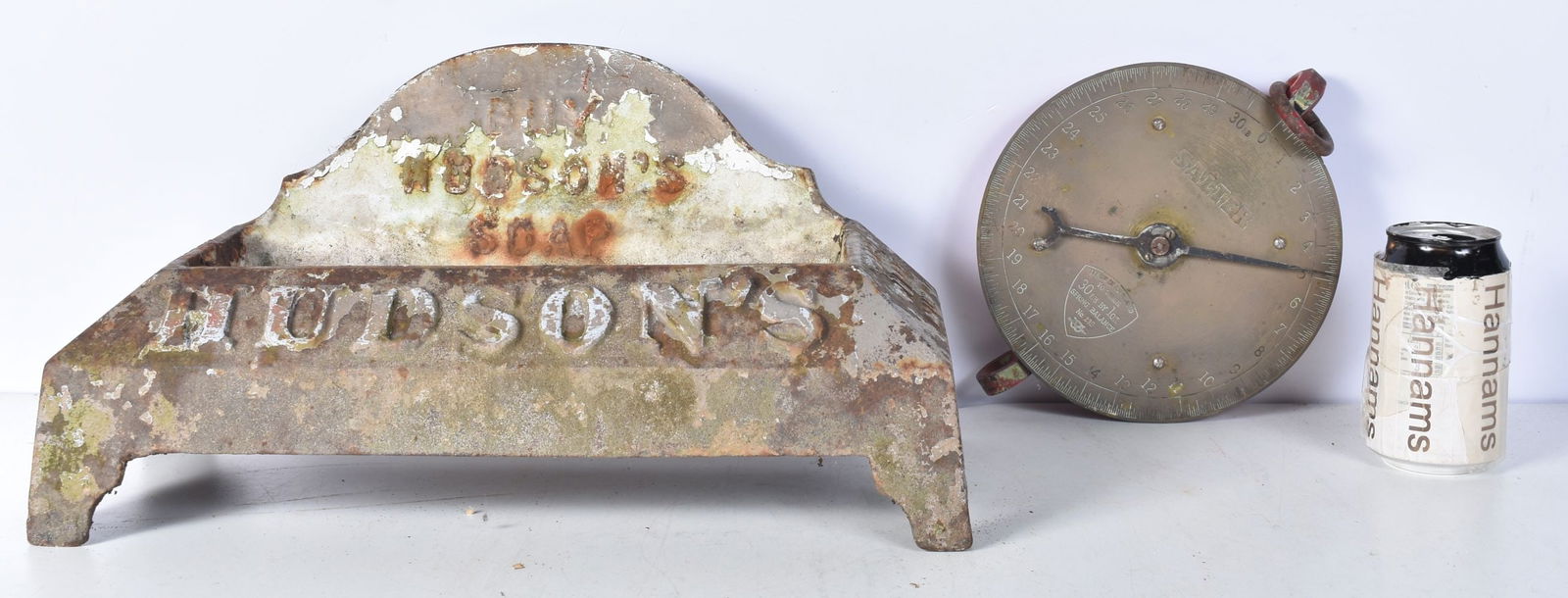 A vintage Hudsons soap cast iron  dog bowl together with a vintage Salter spring balance scale 20 x (1 of 6)