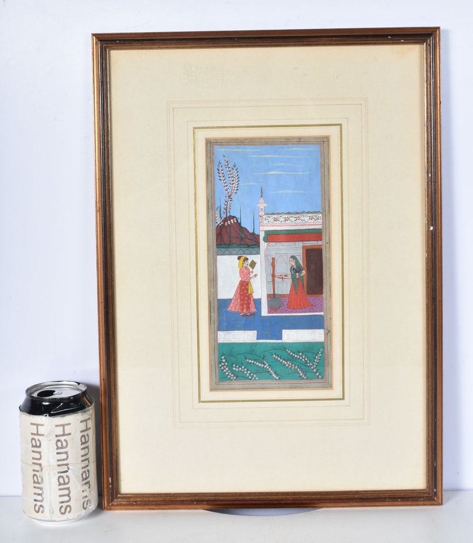 A framed Indian watercolour 11 x 22cm. (1 of 3)