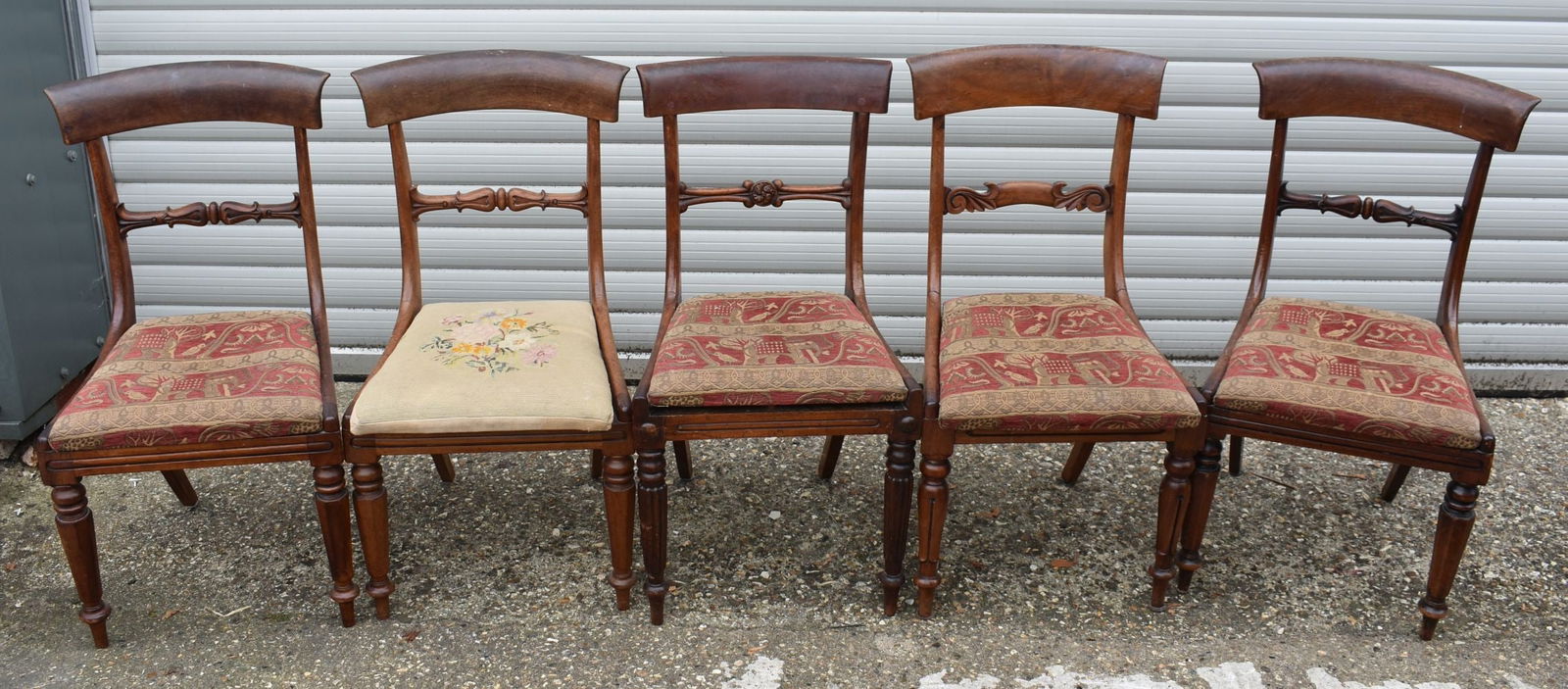 A collection of antique dining chairs with upholstered seats 87 x 48 cm (5) (1 of 7)