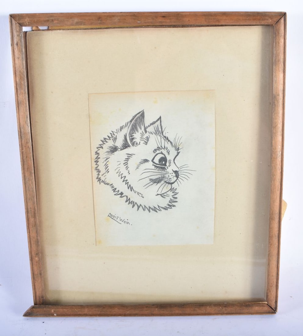 After Louis Wain (1860-1939) Pencil Sketch, Study of a cat. 30 cm x 27 cm. (1 of 6)