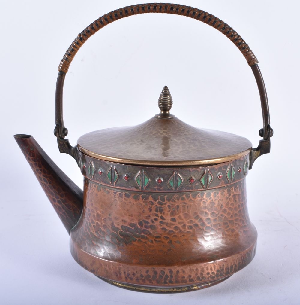 A STYLISH WMF COPPER AND ENAMEL KETTLE. 21 cm x 14 cm.: A STYLISH WMF COPPER AND ENAMEL KETTLE. 21 cm x 14 cm.