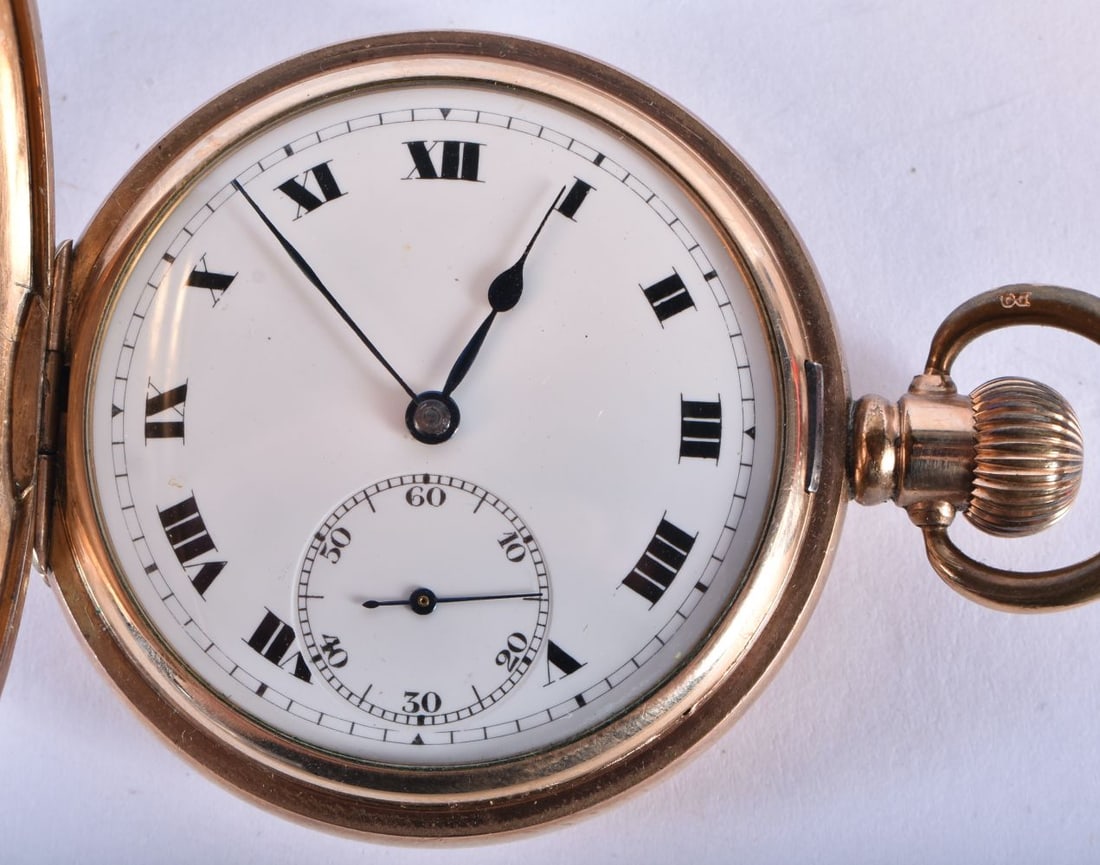 Mens Vintage Full Hunter Rolled Gold Pocket Watch Hand-Wind Working. 5 cm wide.: Mens Vintage Full Hunter Rolled Gold Pocket Watch Hand-Wind Working. 5 cm wide.