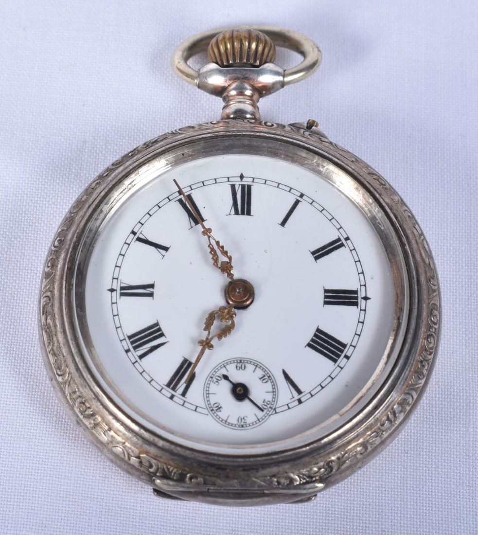 Mens Vintage Open Face 925 Silver Pocket Watch.   Movement - Hand-Wind.   WORKING - Running.   Dimen (1 of 6)
