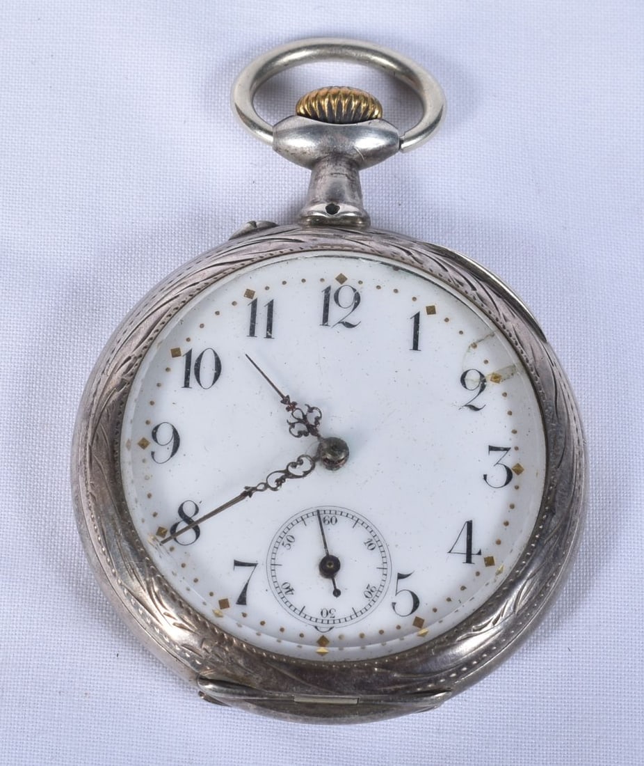 Mens Antique Open Face 925 Silver Fusee Pocket Watch.  Movement - Key-Wind.  SPARES & REPAIRS .  Dim (1 of 4)