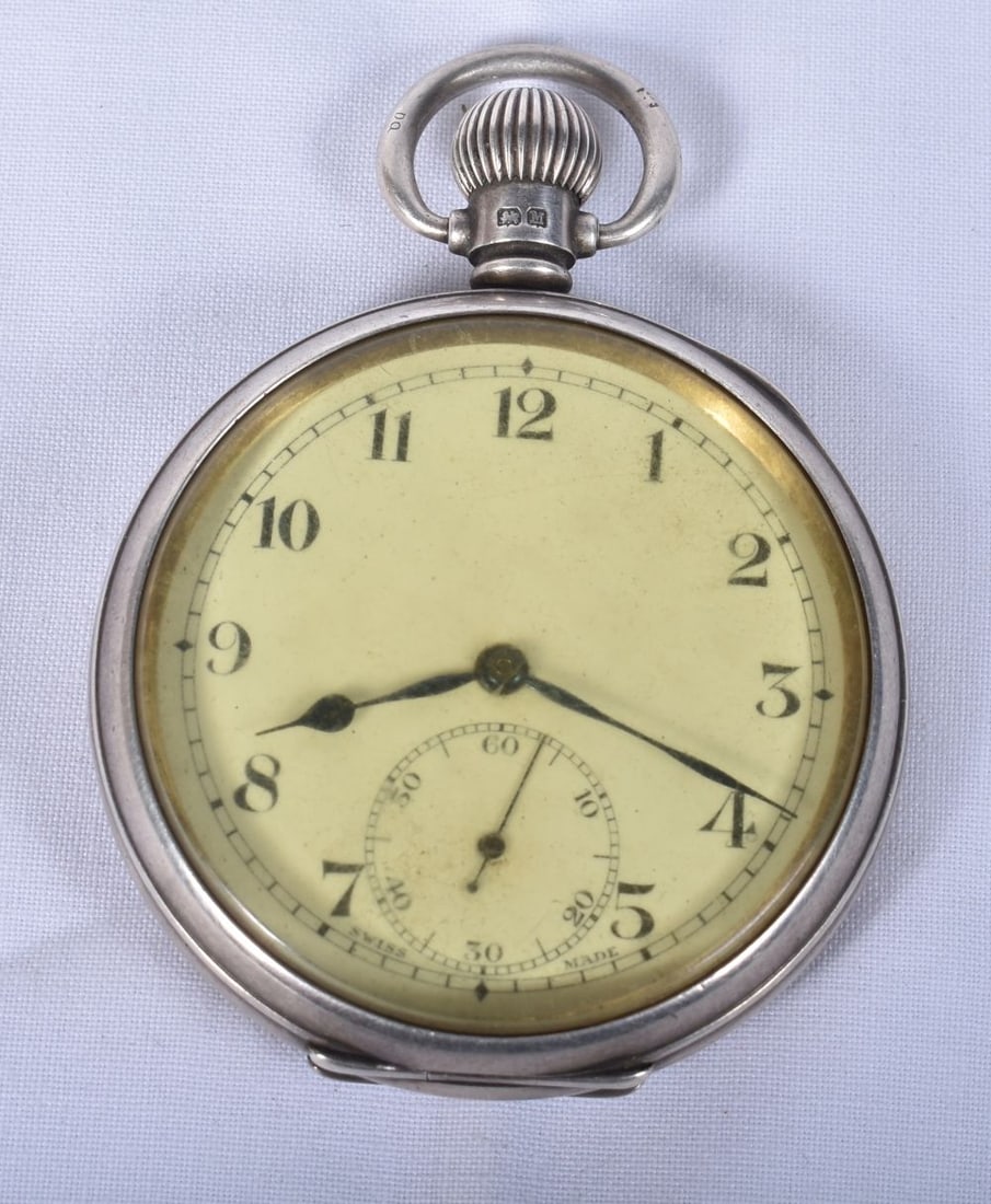 Mens Antique Open Face Silver Fusee Pocket Watch.  .  Hallmarked Birmingham 1936.  Movement - Key-Wi (1 of 7)