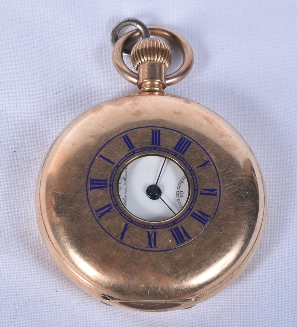 Mens Vintage Half Hunter Rolled Gold Pocket Watch.  Movement - Hand-Wind.  WORKING - Running.  Dimen (1 of 7)