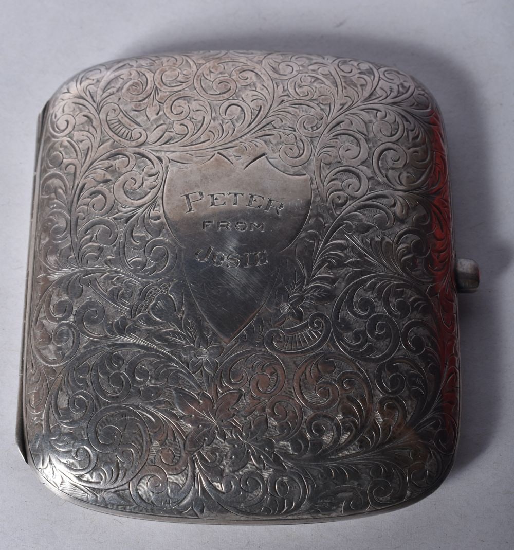 An Antique Silver Cigarette Case by Payton, Pepper & Sons Ltd.  Hallmarked Birmingham 1912.  8.4cm x (1 of 5)