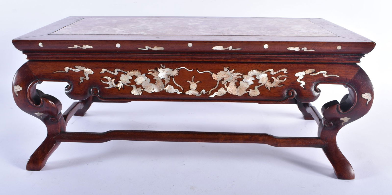 A LATE 19TH/20TH CENTURY CHINESE CARVED HARDWOOD MARBLE INLAID TABLE Late Qing. 45 cm x 25 cm. (1 of 7)
