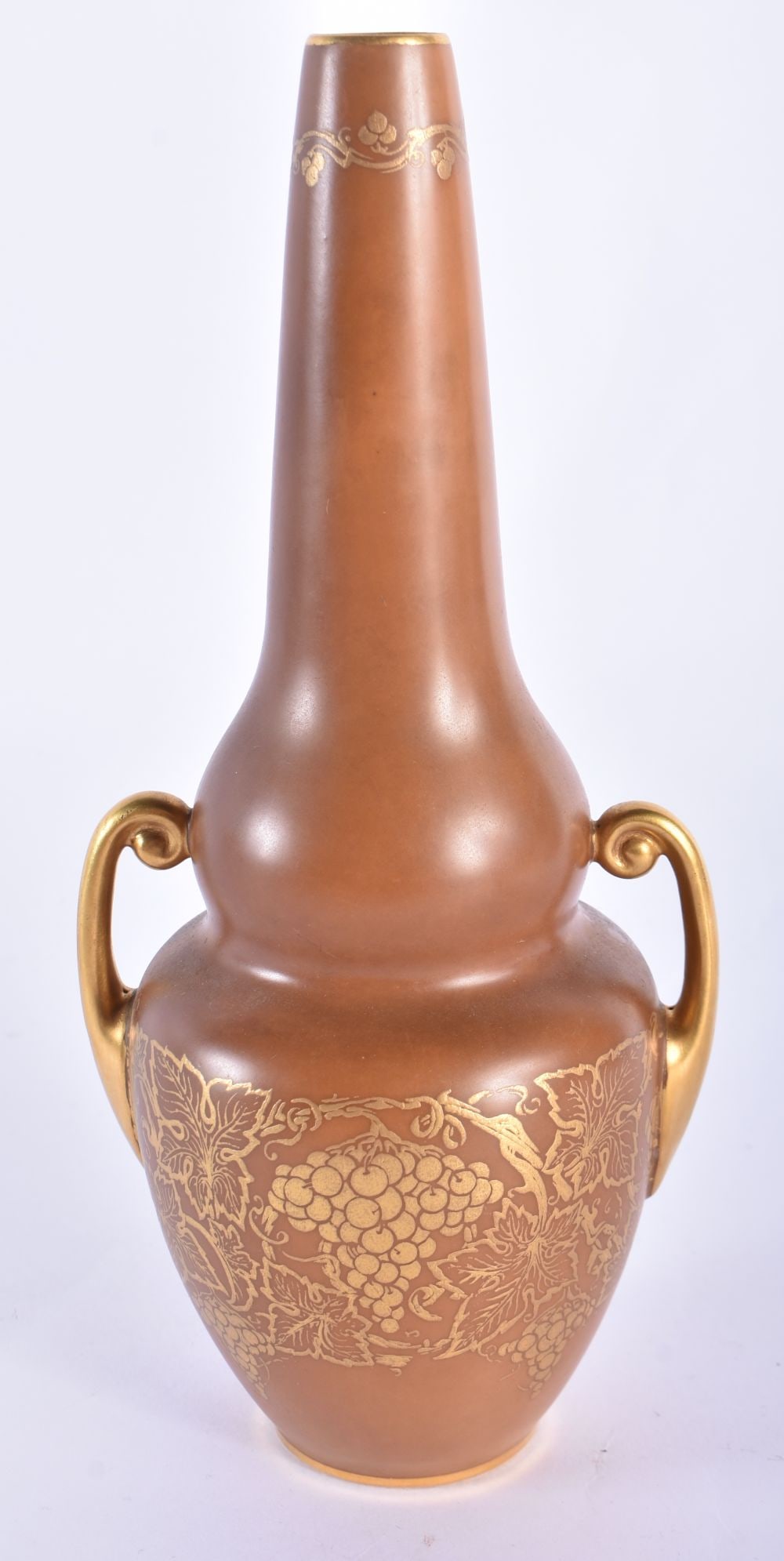 A RARE ROYAL WORCESTER CAFE AU LAIT GROUND PORCELAIN VASE painted with gilded berries and vines. 20 (1 of 5)