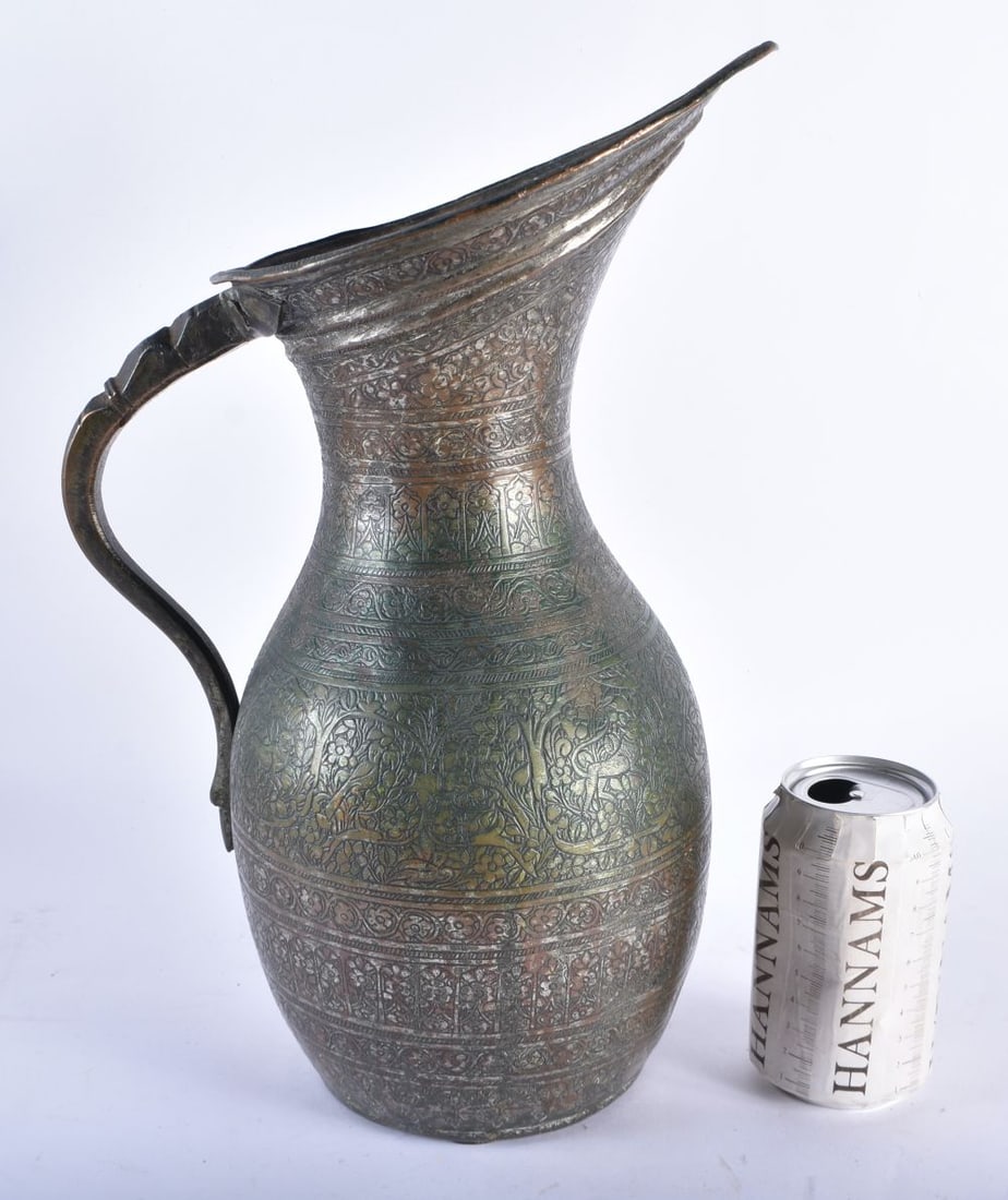 A LARGE 18TH/19TH CENTURY PERSIAN ISLAMIC BRONZE ALLOY JUG decorated all over with birds, foliage an (1 of 13)