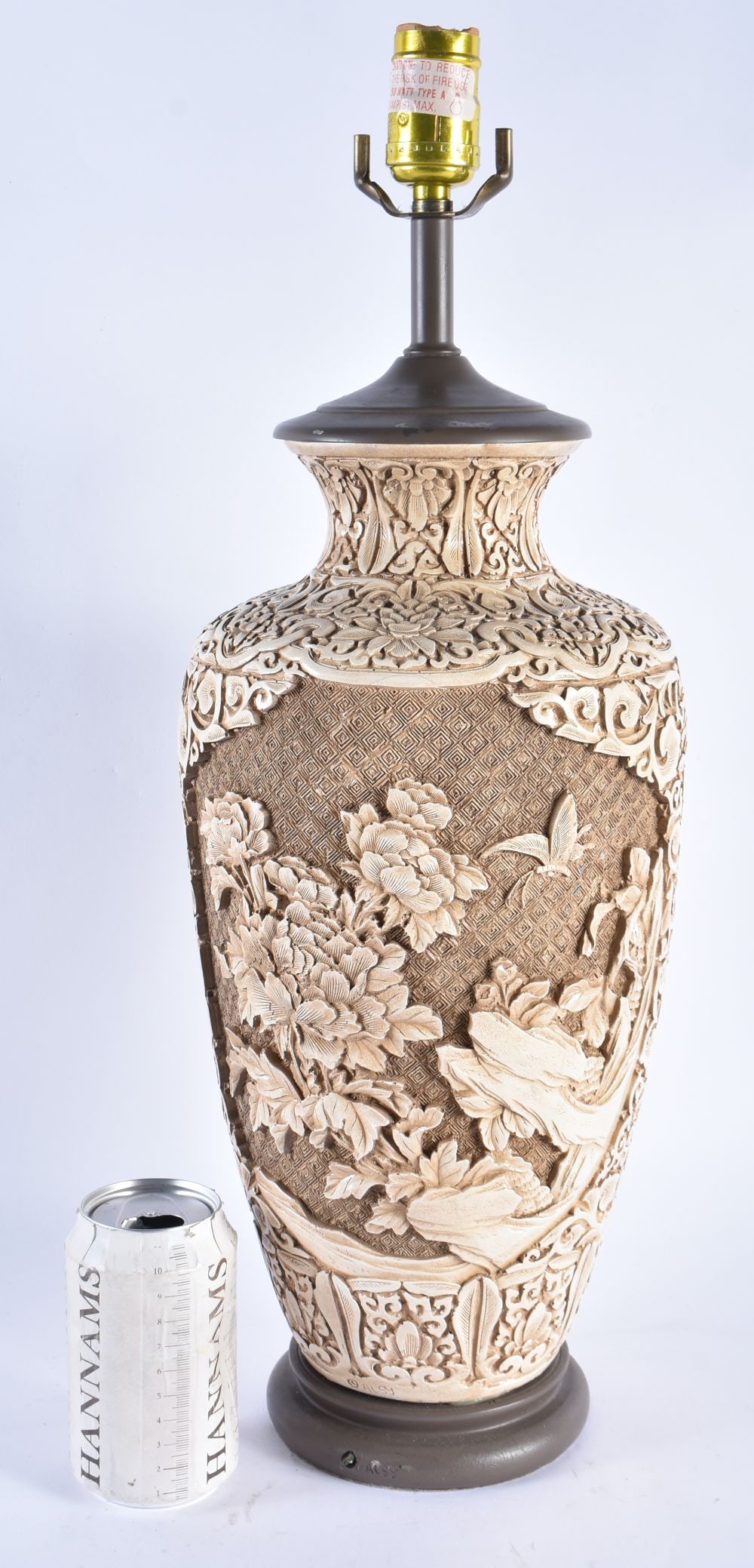 AN EARLY 20TH CENTURY CHINESE CARVED WHITE CINNABAR LACQUER TYPE LAMP Late Qing/Republic. 53 cm high (1 of 4)