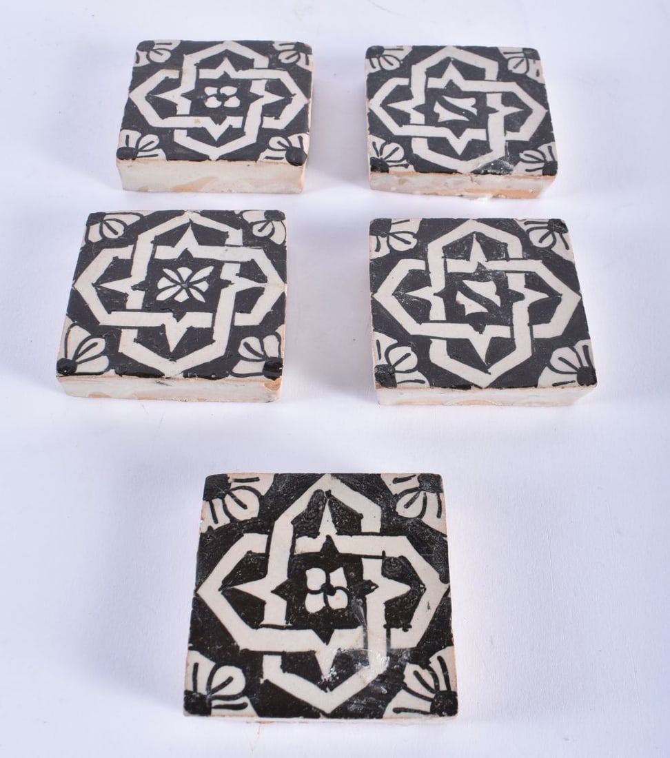 A SET OF FIVE PERSIAN ISLAMIC TILES. 6 cm square. (5) (1 of 3)