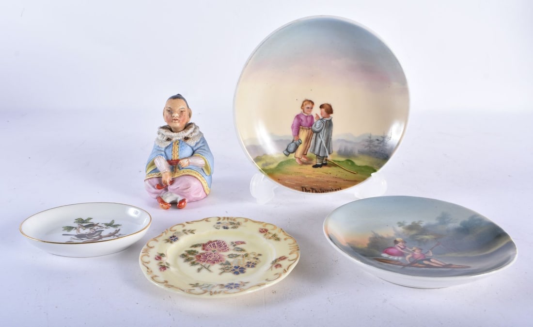 AN ANTIQUE PORCELAIN NODDING MAN together with a Herend dish etc. (5) (1 of 7)