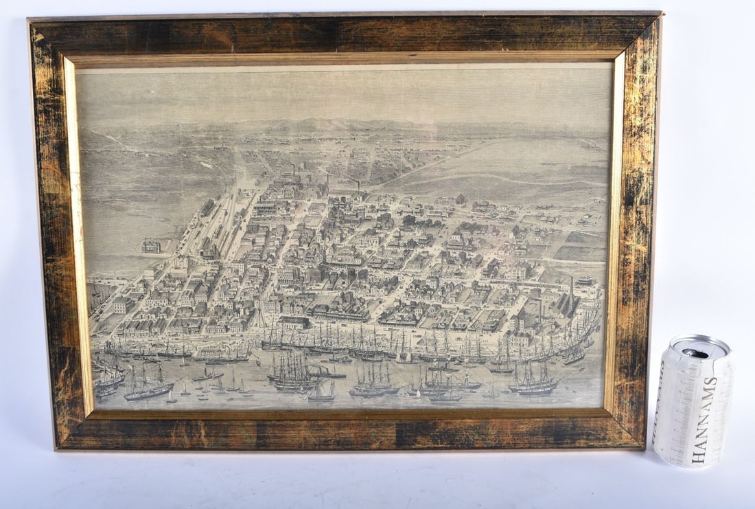 AN ANTIQUE FRAMED ENGRAVING OF PORT ADELAIDE SOUTH AFRICA. 58 cm x 38 cm. (1 of 5)