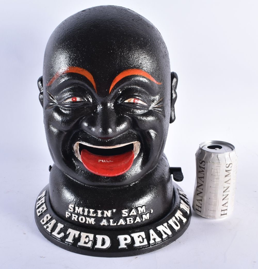 A LARGE SALTED PEANUT MAN ALABAMA SAM CAST IRON NOVELTY ADVERTISING SCULPTURE. 34 cm x 22 cm. (1 of 5)