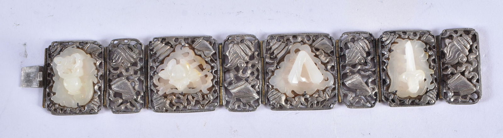 A LATE 19TH CENTURY CHINESE SILVER AND JADE BRACELET Qing. 42.4 grams. 17.5 cm long. (1 of 7)