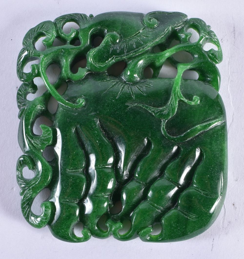 A CHINESE CARVED JADE PLAQUE 20th Century. 92 grams. 8 cm x 7 cm. (1 of 2)