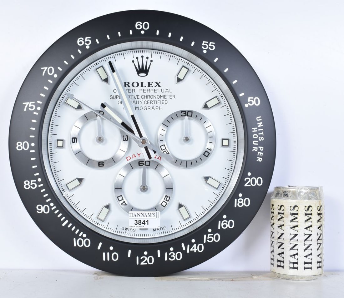A Contemporary Rolex style dealership clock 33 cm.: A Contemporary Rolex style dealership clock 33 cm.