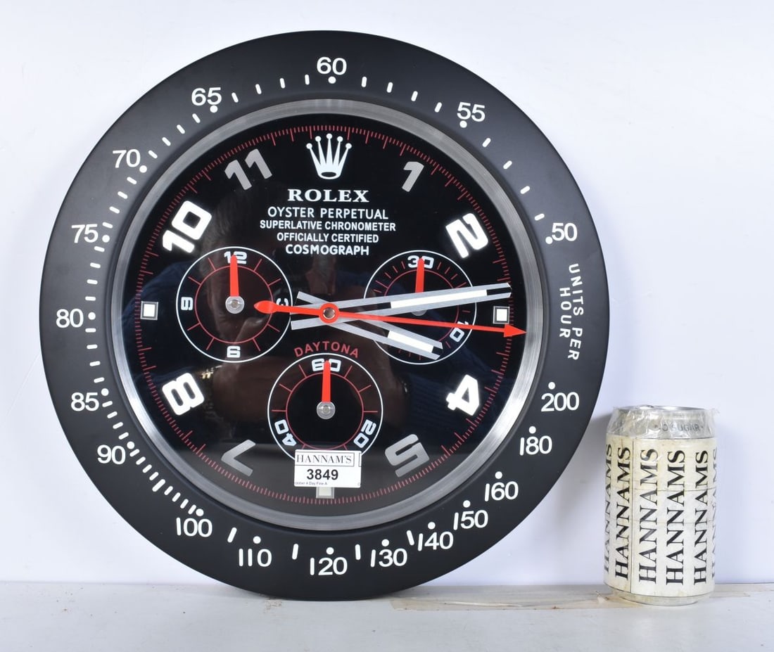A Contemporary Rolex style dealership clock 33 cm.: A Contemporary Rolex style dealership clock 33 cm.