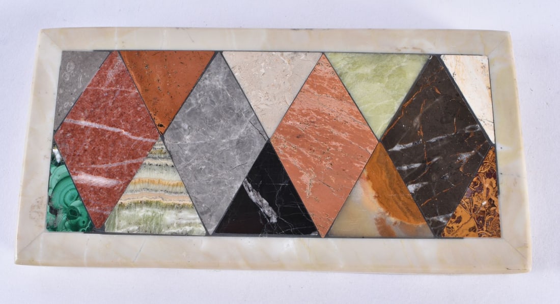 A 19TH CENTURY ITALIAN PIETRA DURA CARVED STONE DESK WEIGHT inset with agate, puddingstone, malachit (1 of 4)