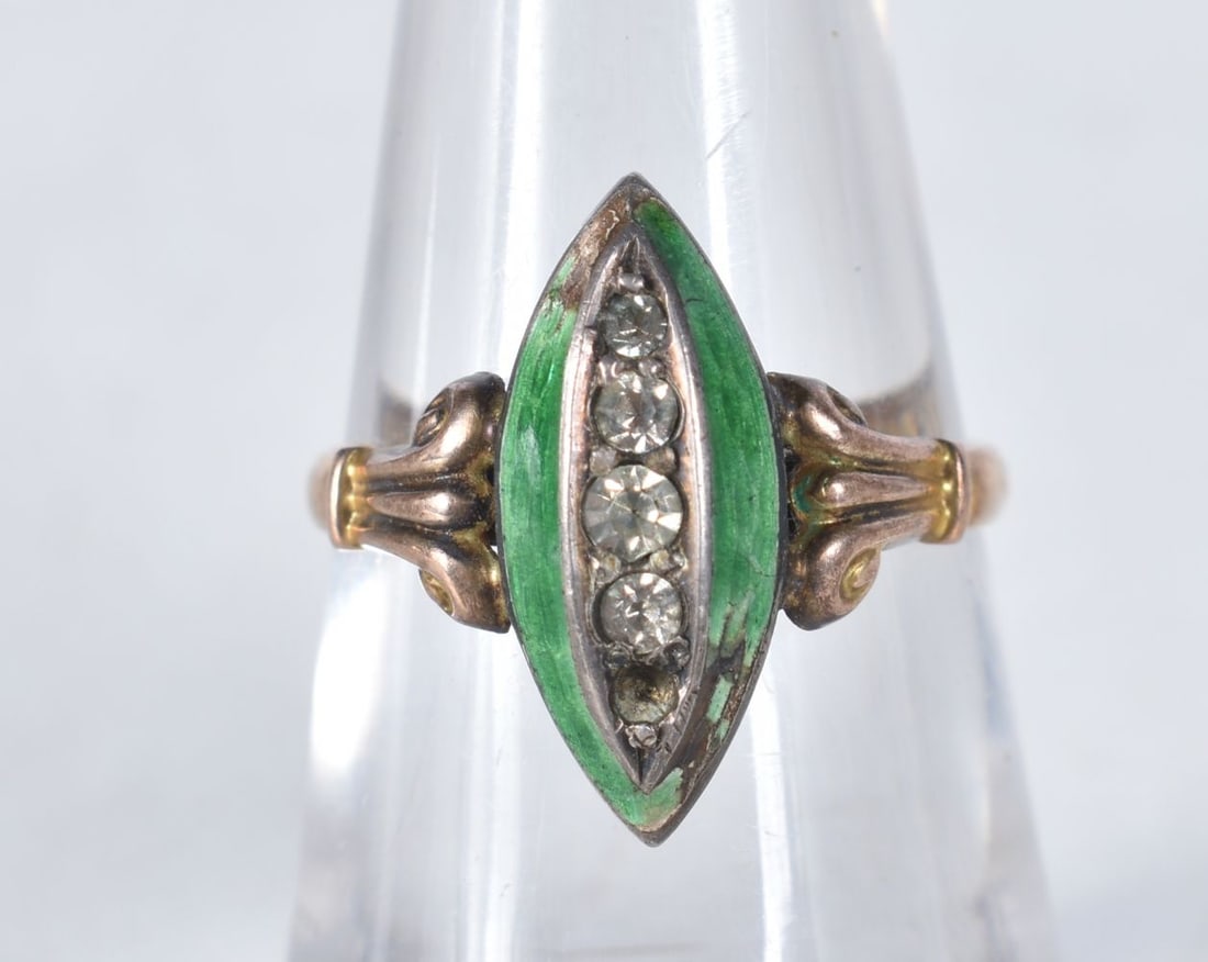 A 9 Carat Antique Gold Paste & Enamel Dress Ring.  Stamped 9CT.  Size L, weight 1.6g (1 of 3)
