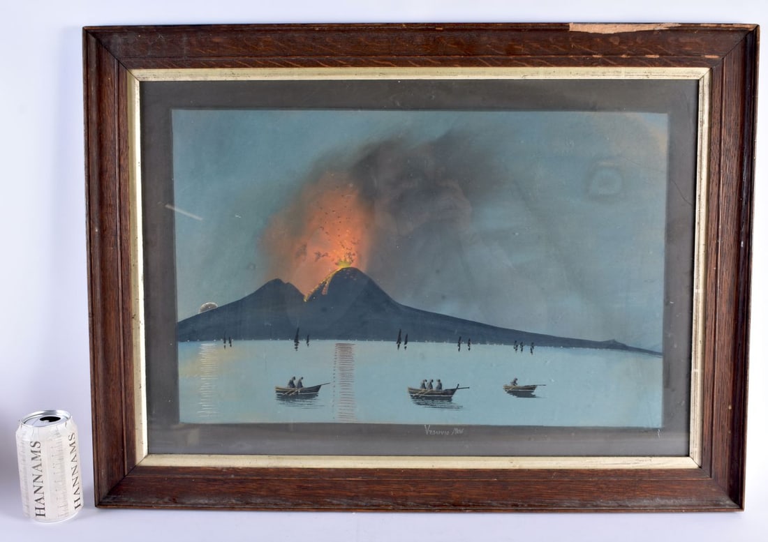 Italian School (C1900) Gouache, View of Mt Vesuvius erupting. 75 cm x 58 cm. (1 of 6)