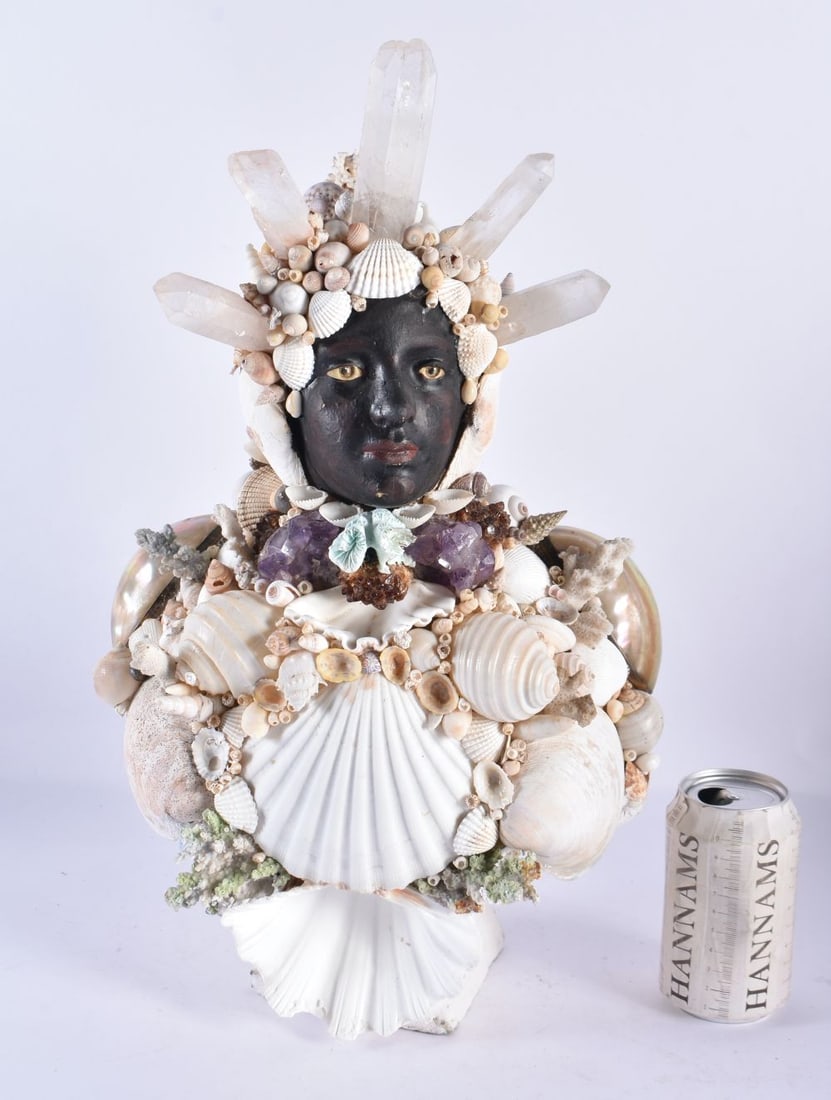 A LARGE AND UNUSUAL SHELL GROTTO FIGURE Attributed to Anthony Redmile. 45 cm x 27 cm. (1 of 7)