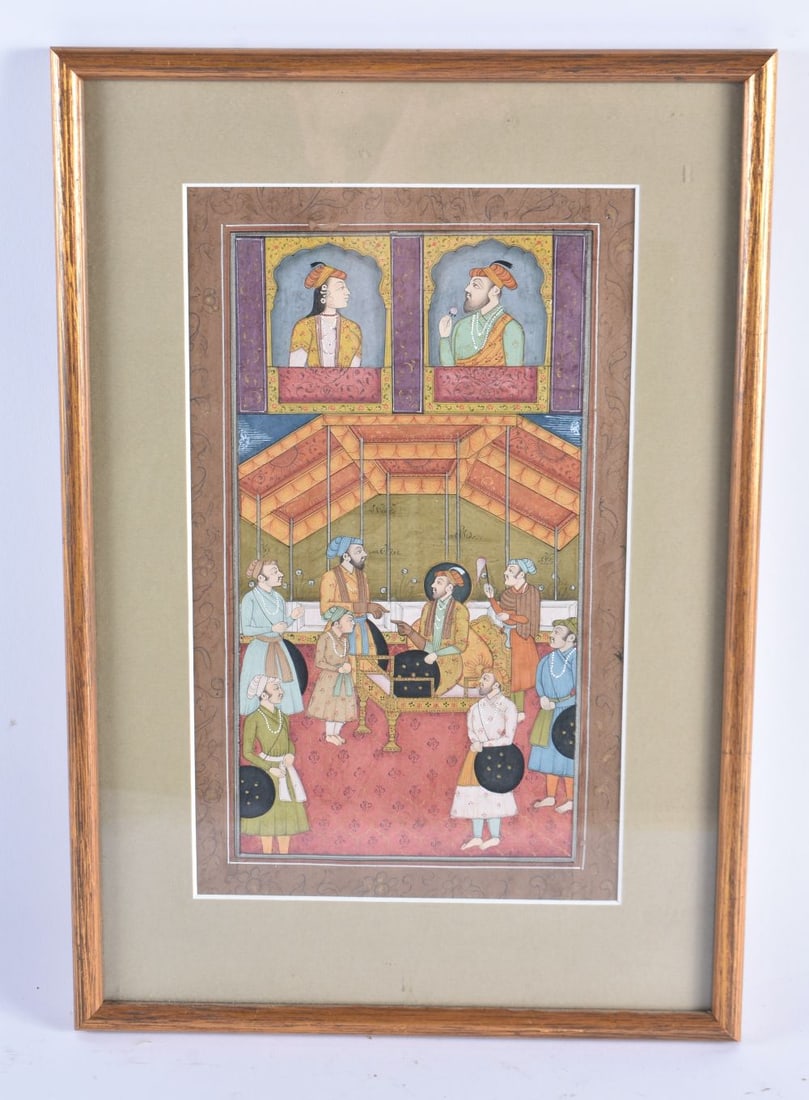 Indian School (C1900) Watercolour, Court scene. 34 cm x 24 cm. (1 of 6)