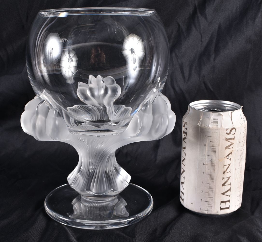 A LARGE LALIQUE GLASS VASE. 22 cm x 14 cm. (1 of 6)