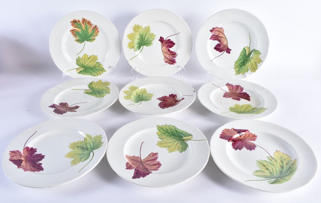 NINE RARE EARLY 19TH CENTURY WEDGWOOD CREAMWARE BOTANICAL PLATES. 22 cm wide. (9) (1 of 9)