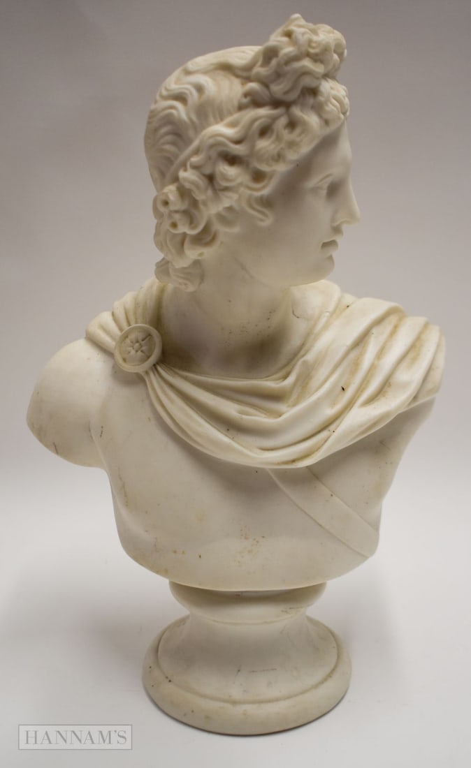 19th century parian bust of Apollo after a copy made by C. Delpech, probably Copeland. 30 cm high: 19th century parian bust of Apollo after a copy made by C. Delpech, probably Copeland. 30 cm high