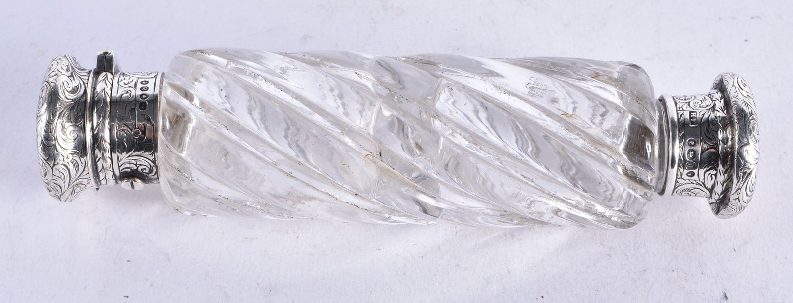 A VICTORIAN SILVER MOUNTED WRYTHEN MOULDED GLASS SCENT BOTTLE. London 1859. 201 grams overall. 14.5 (1 of 3)