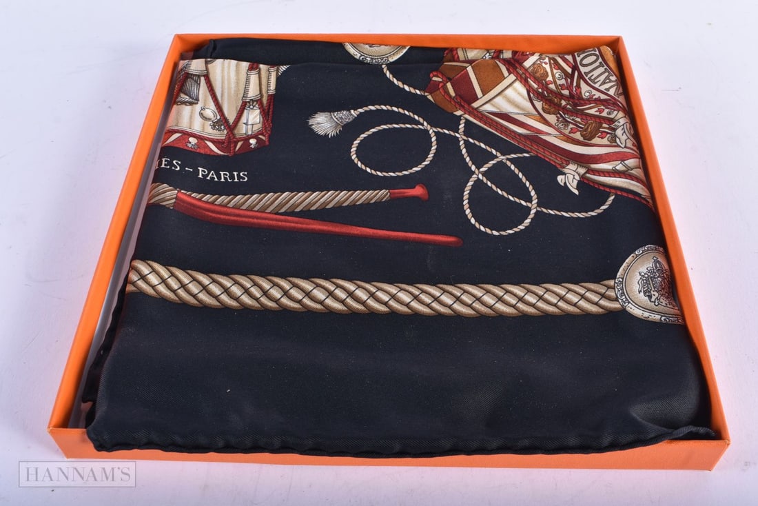 A BOXED HERMES SCARF. 24 cm square. (1 of 3)