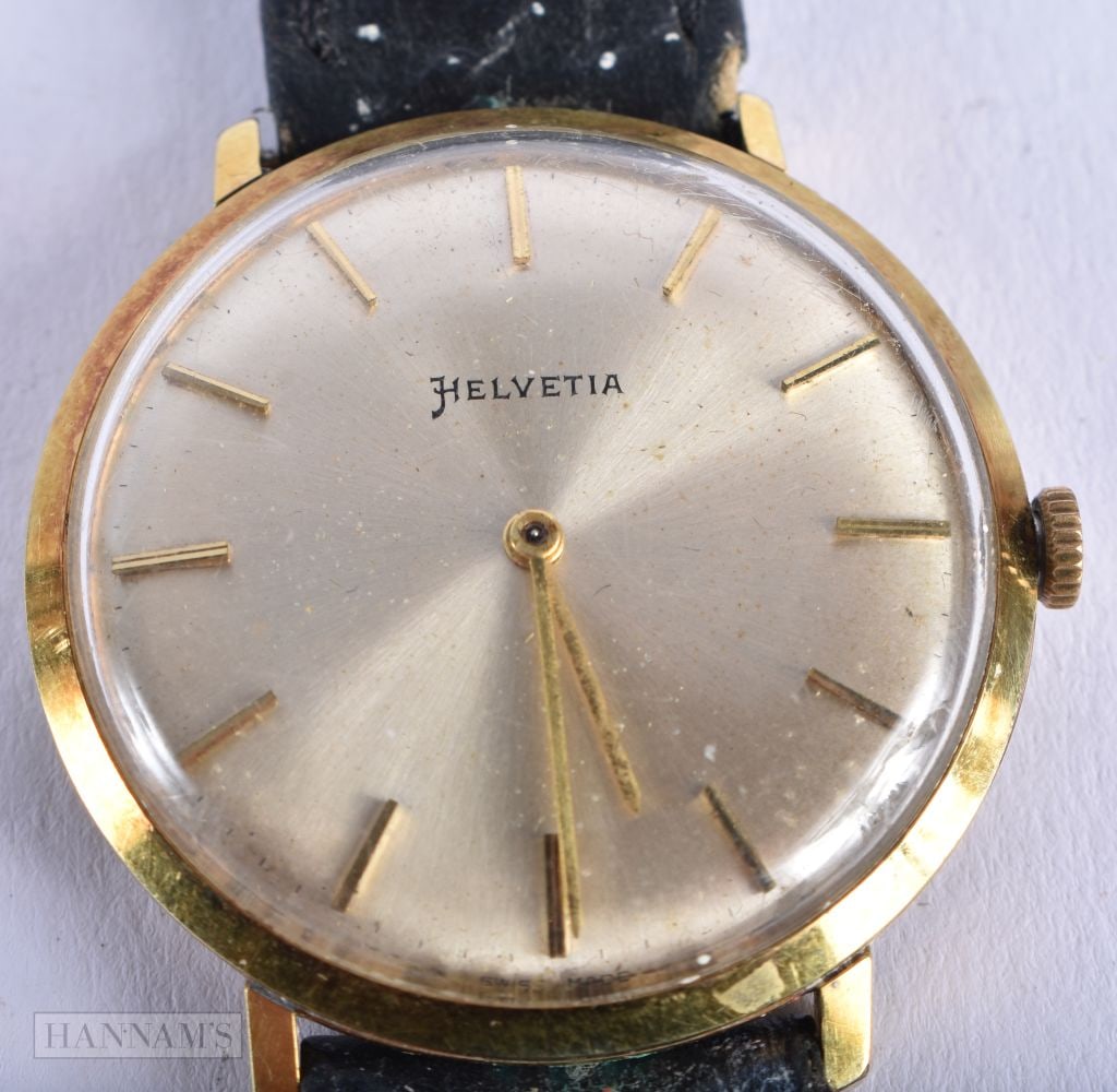 Mens Vintage Helvetia Gold Tone Dress Style Watch Hand-Wind Working. 3.5 cm wide inc crown.: Mens Vintage Helvetia Gold Tone Dress Style Watch Hand-Wind Working. 3.5 cm wide inc crown.