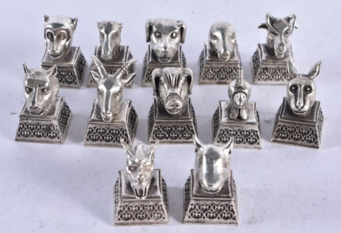 ASSORTED CHINESE SILVERED BRONZE SEALS. 343.4 grams. 2.75 cm x 1.75 cm. (qty) (1 of 3)