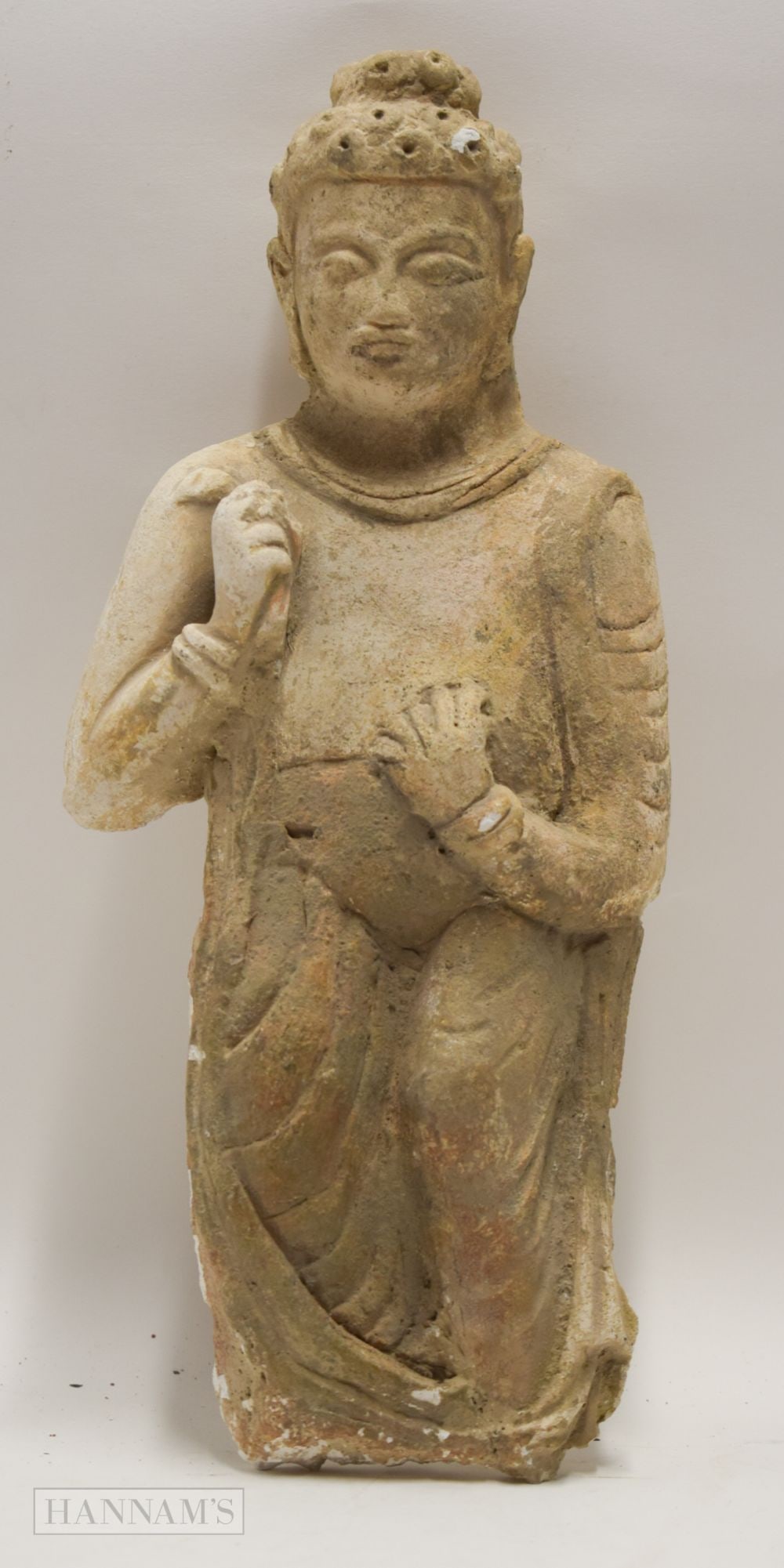 A SANDSTONE BODY  OF BUDDHA, Gandhara, Ancient India, 4th-5th Century,The face with a serene express (1 of 4)