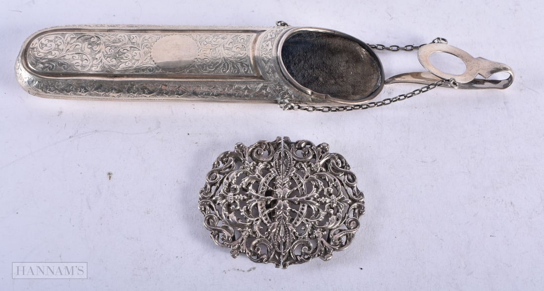 A Silver Spectacle Case Hallmarked Birmingham 1909 together with a Silver Buckle also Hallmarked Bir (1 of 5)